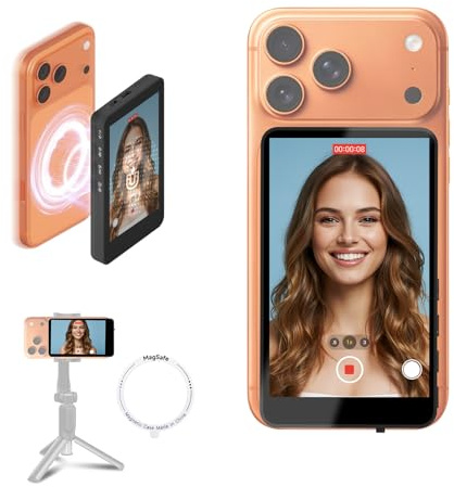 SYNCO XView Handy Selfie Monitor, Magnetischer Smartphone Vlog Bildschirm für iPhone & Android Rückkamera Kabellos 50M 3H Akku, mit Lautsprecher für TikTok YouTube Livestream (Schwarz)