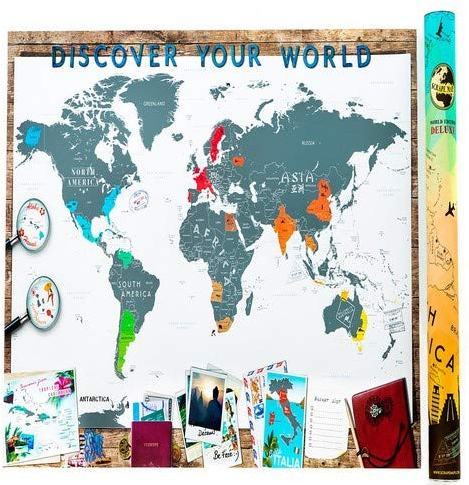Scrape Map Deluxe Carte du Monde à gratter en Aluminium Blanc