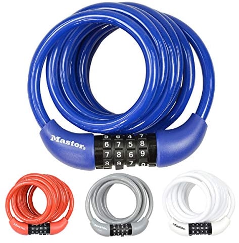 MASTER LOCK Candado Bicicleta, 1, 8 m Cable, Combinación, Exterior, Color Al Azar 8221EURDPROCOL, para Bicicleta, Monopatín, Paseante, Cortacésped y Otro Equipo