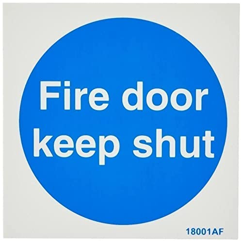 V Safety Fire Door Keep Shut Mandatory Sign - 100mm x 100mm - 1mm Rigid Plastic