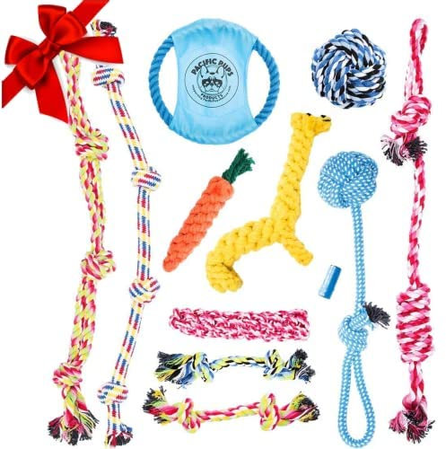 Pacific Pups Products Rope Dog Toy Bundle - 11 Pack of puppy toys & dog rope toys for Medium Dogs - Tug of War Dog Toys, Rope Chew Toys for Dogs, Puppy Rope Toys Teething, Dog Rope Toys for Small Dogs