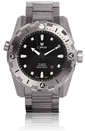 DIVER Uhren longio Telamon 1000 m SWISS Automatik Pro Diver Uhren 47 mm Taucheruhr mit Helium Ventil Lünette drehbar Saphir Edelstahl Band mit Verlängerung Schnalle 47mm diameter Black Dial