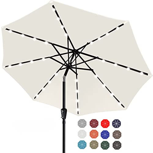 ABCCANOPY 2.7M Patio Umbrella Ourdoor Solar Umbrella LED Umbrellas with 32LED Lights, Tilt and Crank Table Umbrellas for Garden, Deck, Backyard and Pool,12+Colors,(Light Beige)