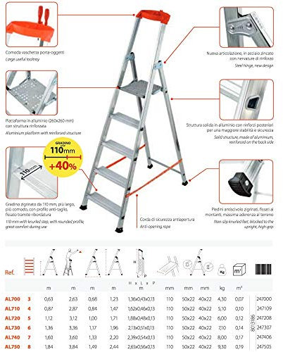 Gierre ® - Scala in Alluminio Domestica 'Professionale' CASA 6 7 8 GRADINI - 4 GRADINI