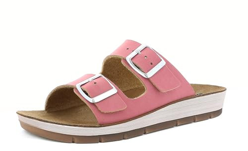 inblu Ciabatte Donna a Doppia Fascia con Maxi Fibbie e Plantare in Vera Pelle, dal 35 al 41, Sandali, Fucsia, EU