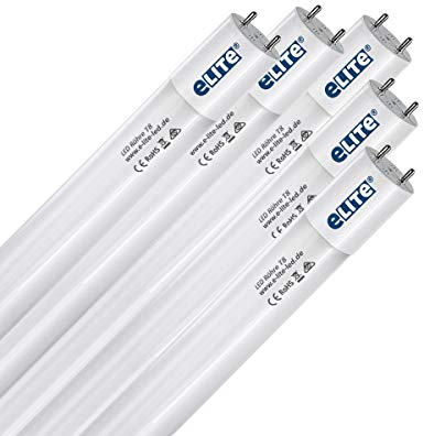 e-lite LED Röhre T8, 72cm, sehr hell, 1300lm, 10W, 840, 4000 Kelvin, universalweiß, Glas, 330 Grad, homogenes Licht, langlebig 50.000h, 5 Jahre Garantie, 27mm Durchmesser, inkl. Starter, 5 Stück
