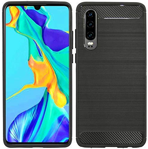 cofi1453® Silikon Hülle Carbon kompatibel mit Huawei P30 Case TPU Soft Handyhülle Cover Schutzhülle Schwarz