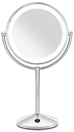 BaByliss 9436E LED Makeup Spiegel im Chrom-Design, beleuchtet, doppelseitig, 10-fach Vergrößerung, Batteriebetrieb