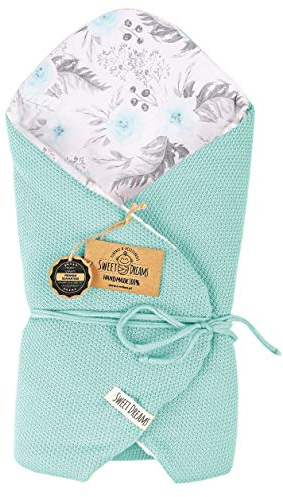 SweetDreams Baby Einschlagdecke, Schlafsack, Wickeldecke für Neugeborene und Kleinkinder, Baumwolle 0-12 Monate, super weich, 75 x 75 cm (1024) (Minze/Im Garten)