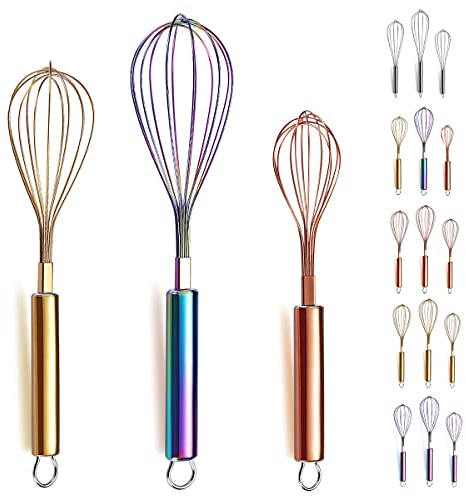 Bunter Schneebesen,Kyraton Edelstahl Schneebesen 8,10,12 3 Stück,Titanbeschichteter Bunter Schneebesen,geeignet für die Küche,zum Kochen,Rühren und Schlagen verwendet.