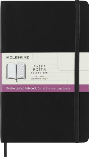 Moleskine, Taccuino Classic, Pagine Bianche e a Righe, Copertina Morbida e Chiusura Elastica, Formato Grande 13x21 cm, Colore Nero, 192 Pagine