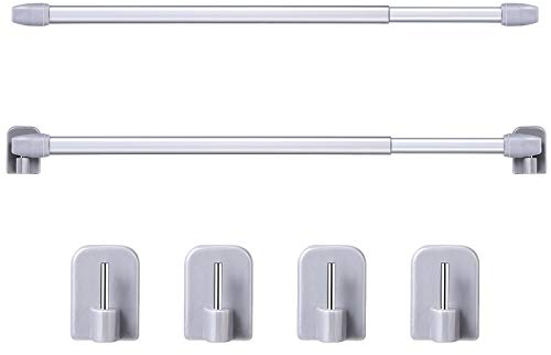 Jetec Bastone per Tenda Estensibile di Tensione Bastoncini per Tende con Ganci Adesivi Asta Regolabile per Tende Palo per Tende di Plastica per Porta Finestra Armadio, 40-70 cm (Argento, 2)