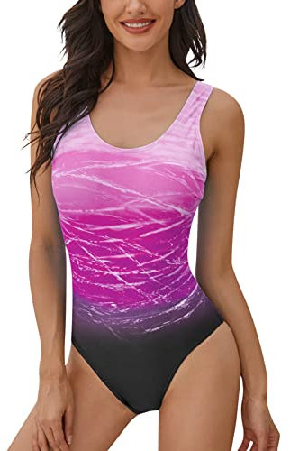 heekpek Costume da Bagno Donna Intero Un Pezzo Costumi Interi Monokini Gradient Sportivo Swimwear Imbottito Brasiliana Swimsuit One Piece Push Up Beachwear(Viola,M)