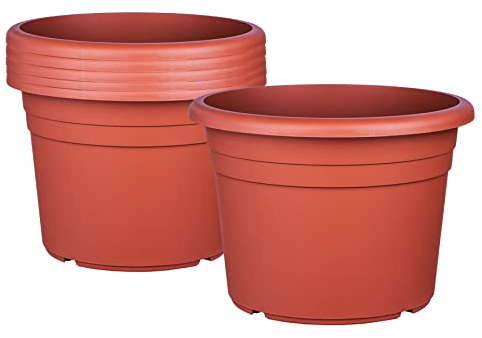 BigDean 6X Blumentopf Ø 20 cm Farbe Terrakotta Kunststoff Pflanztopf Containertopf Übertopf Pflanzkübel rund 20 x 14,5 cm