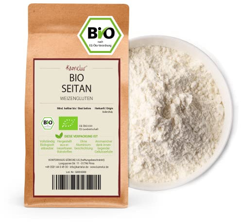 Kamelur poudre de seitan bio sans additifs, gluten de blé comme substitut de viande végétalien dans un emballage biodégradable 1 kg (Lot de 1)