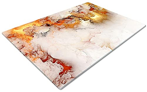 Glass Worktop Savers | Worktop Protectors Heat Resistant | Catering Chopping Boards | Over The Sink Chopping Board | Large Marble Effect Orange White
