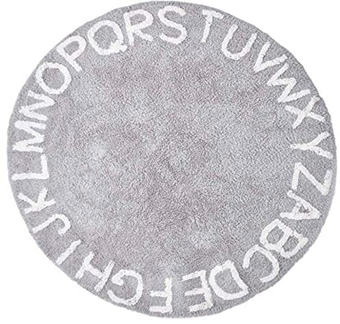 SWECOMZE Rund Weich Alphabet Kinder Teppiche rutschfeste Waschbare Kinder Pädagogischer Lernteppich für Schlafzimmer Wohnzimmer Spielteppich Für Kinderzimmer (Grau,80 * 80CM)