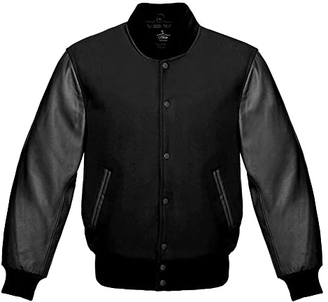 Lishow fashion Varsity Baseball Letterman Bomber Schule Collage Schwarz Wolle & Echtes Schwarz Leder Ärmel Jacke
