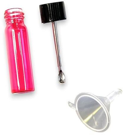 M&M Smartek Glasflasche mit Teleskoplöffel inkl. Mini Trichter für Schnupftabak | Schnupfset | Glas Dosierer | Portionierer | Spender | Dispenser | Bullet in Magenta/Pink