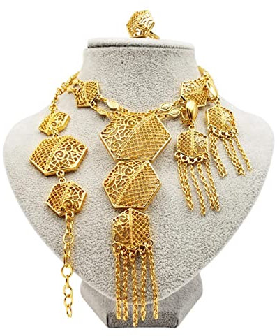 ZLING Frauen Gold Schmuck Set Halskette Und Ohrringe Ring Armband Äthiopische Hochzeit Schmuck Sets Gold Türkisches Geschenk