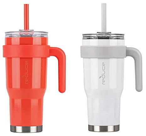 Reduce- Vaso de acero inoxidable con asa de 1.2 litros, sin BPA, rojo y blanco