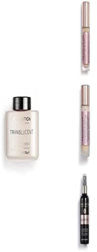 Makeup Revolution, Perfect Base Face Bundle, Conceal & Define C2 / F2 Concealer & Foundation, Translucent Loose Baking Powder and Glow Fixing Spray