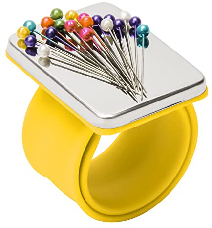 Magnetisches Handgelenk-Nähen, tragbares Armnadelkissen, magnetisches Nadelkissen mit Armband für Nähsammlung, Haarstylisten und Quilten (gelb)