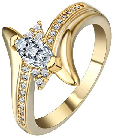 BCughia Alliance Or, Les Bague de Mariage Oxyde de Zirconium Marquise Blanc Zircon Blanc Forme Marquise Bague Femme Taille 56.5 Cadeaux la Saint Valentin