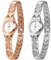 JewelryWe 2pcs Uhren Damen Analog Quarz Armbanduhr Elegant Strass Metallarmband Slim Uhr für Frauen Mädchen Rosegold/Silber