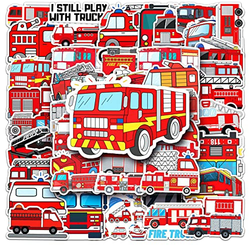 Feuerwehr Sticker,50 Stück Feuerwehrauto Sticker Set,Wasserfeste Vinyl Fahrzeug Belohnungssticker für Auto Laptop Computer Skateboard Wasserflaschen Koffer Fahrrad Motorrad Aufkleber