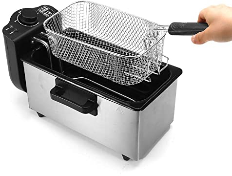 THREMA Mini Deep Fat Fryer, 3L Capacity Stainless Deep Dryer, 2000W Stainless Steel Chip Fryer Fat Tank with Removable Basket Adjustable Temperature, for Home Kitchen Kitchen