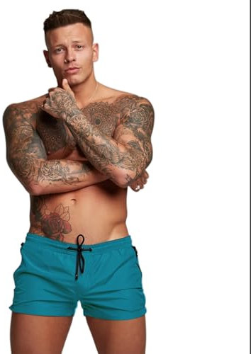 Redqenting Men’s Swim Trunks Quick Dry Swim Shorts Board Shorts with Triangle Mesh Lining Blue-Green