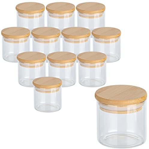 gouveo Lot de 12 bocaux de Conservation 150 ML en Verre borosilicaté, Ronds avec Couvercle - Petit Bocal de Conservation 0,15 l à remplir - récipient en Verre Robuste pour épices