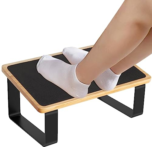 Foot Rest for Under Desk at Work, New Upgrade Wooden with Metal Ergonomic Foot Stools with Non-Slip Rubber Stepping Surface, Office Footstools Under Desk Pressure Relief, Matte Black Thicken Footrest