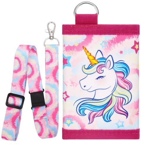 WAWSAM Kinder Geldbörse - Einhorn Brieftasche für Alter 4-12, Trifold mit Schlüsselband, Weihnachten Geburtstag Geschenk, Portmonee