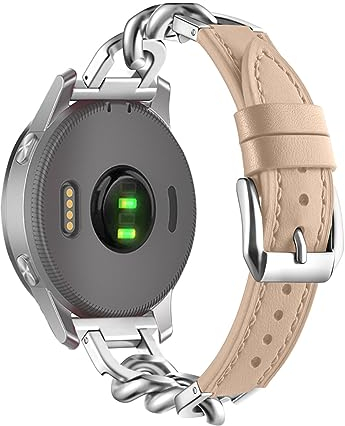 ZUREGO Metall Kette mit Leder für Garmin Vivomove Sport/Luxe/Style/Hr/Trend Armband, Damen Edelstahl Armband Gliederarmband Ersatzarmband Kompatibel mit Garmin Vivomove Sport/Luxe/Style/Hr/Trend (A)