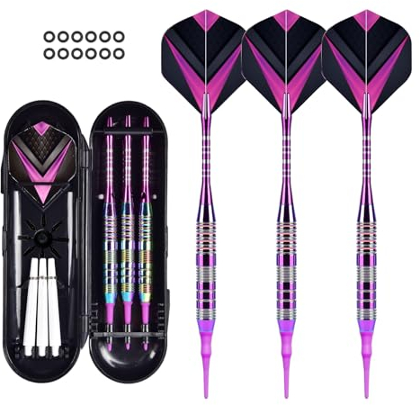 Tibapla Dartpfeile mit Kunststoffspitze für Elektronische Dartscheibe 3 Stück Soft Darts Pfeile Set, 21g Profi Softdarts Dartpfeil und Extra Schafts Flights Dartspitzen Anti-Lose Gummiringe