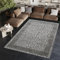 TAPISO Ares Teppich Kurzflor Glänzend Dunkelgrau Weiß Rahmen Blumen Floral Klassisch 3D Effekt Wohnzimmer Schlafzimmer ÖKO-TEX 300 x 400 cm