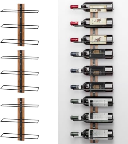 Shally Dogan Stand Portabottiglie da Muro per Vino con Scomparti Porta Bottiglie, Cantinetta a Parete, Supporto Montaggio Creativo Industrial, Angolo Bar per Cucina, Sala Pranzo, Cantina (3 Pezzi)
