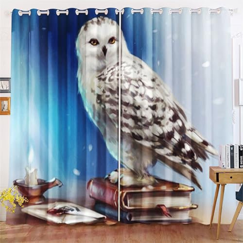 Fadaing Eule Verdunkelungsvorhang-Set Für Schlafzimmer 3D-Druck Cartoon Eule Vorhänge Für Kinderzimmer Schiebegardine Blickdicht Für Dekoration Wohnzimmer (183x160cm(BxH)/ 91.5x160cmx2,4)