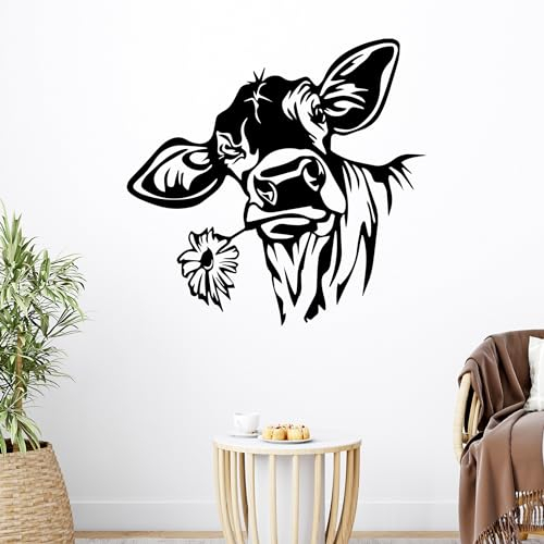 GRAZDesign Wandtattoo Glückliche Kuh Kuhkopf Wandaufkleber Küche Wohnzimmer Flur - Bauernhof Aufkleber in vielen Größen - 53x50cm / grau