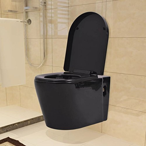 LAPOOH Wall Hung Toilet Ceramic Black,Hardware,Plumbing,Plumbing Fixtures,Toilets & Bidets,Toilets(SPU:244271)