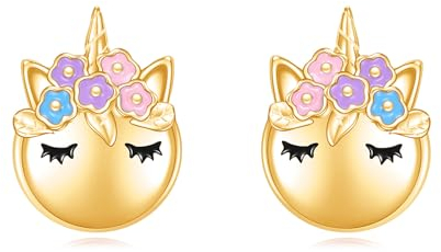 VONALA Einhorn Ohrringe Silber, 925 Sterling Silber Einhorn Ohrstecker Schmuck Geschenke für Damen Mädchen Kind (Gold)