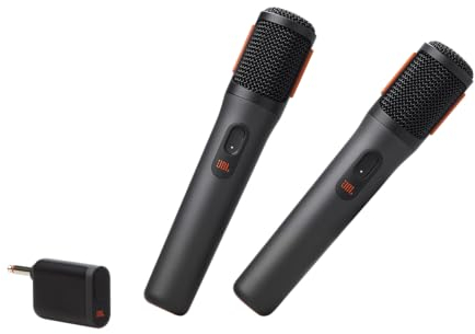 JBL PartyBox Wireless Mic - 2X Digital Wireless Microphones, Rechargeable battery (20hrs - 700mAh), Clear voice, crisp sound, Stable 2.4GHz connection, Compatible with all PartyBox speakers (Black)