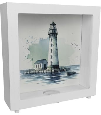 Leuchtturm an der Küste Rahmen Spardose aus Holz Maritimes Flair für Zuhause Wasser Meer Ufer Motiv Nautisches Signal-Design Perfekt für Marine Navigation Fans