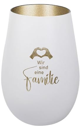 Der-Porzellan-Laden Windlicht mit Gravur Wir sind eine Familie Weiß Gold | Teelichthalter aus Glas mit Spruch, Tischdeko modern
