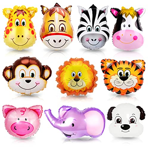 Folienballon Tiere,10 Stück Tierkopf Ballons,Folienballon Waldtiere,Dschungel Tierballons,Animal Head Luftballons Tiere Kindergeburtstag,Perfekt für Kinder Geburtstag Party Dekoration