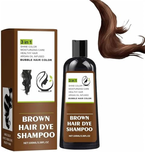 Farndu Black Hair Dye Shampoo,3 In 1 Natural Plant Bubble Dye Hair Care Shampoo,Plant Bubble Hair Dye Cream,Instant Herbal Coloring Shampoo for Women & Men (Brown)