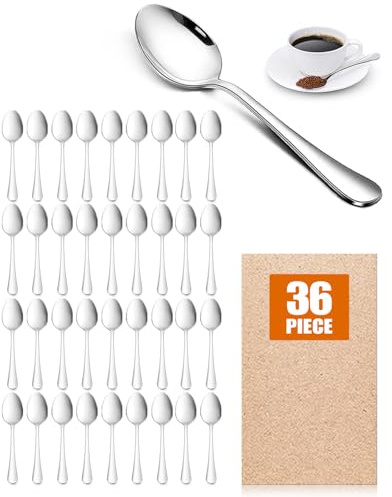 AckMond 36-Piece (13.5 cm, 5.3 inches) Fine Coffee Spoon, Teaspoons, Mirror Polishing Spoon Set （Silver)