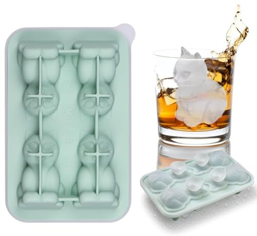 PTaizjjz 3D Cat Silicone Ice Cube Tray,4 Hole Reusable Animal Shape Silicone Ice Mold for Whiskey,Cocktails,Ice Cream, Candy Making